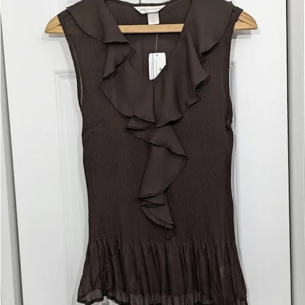 Brown Ruffle Sleeveless Top